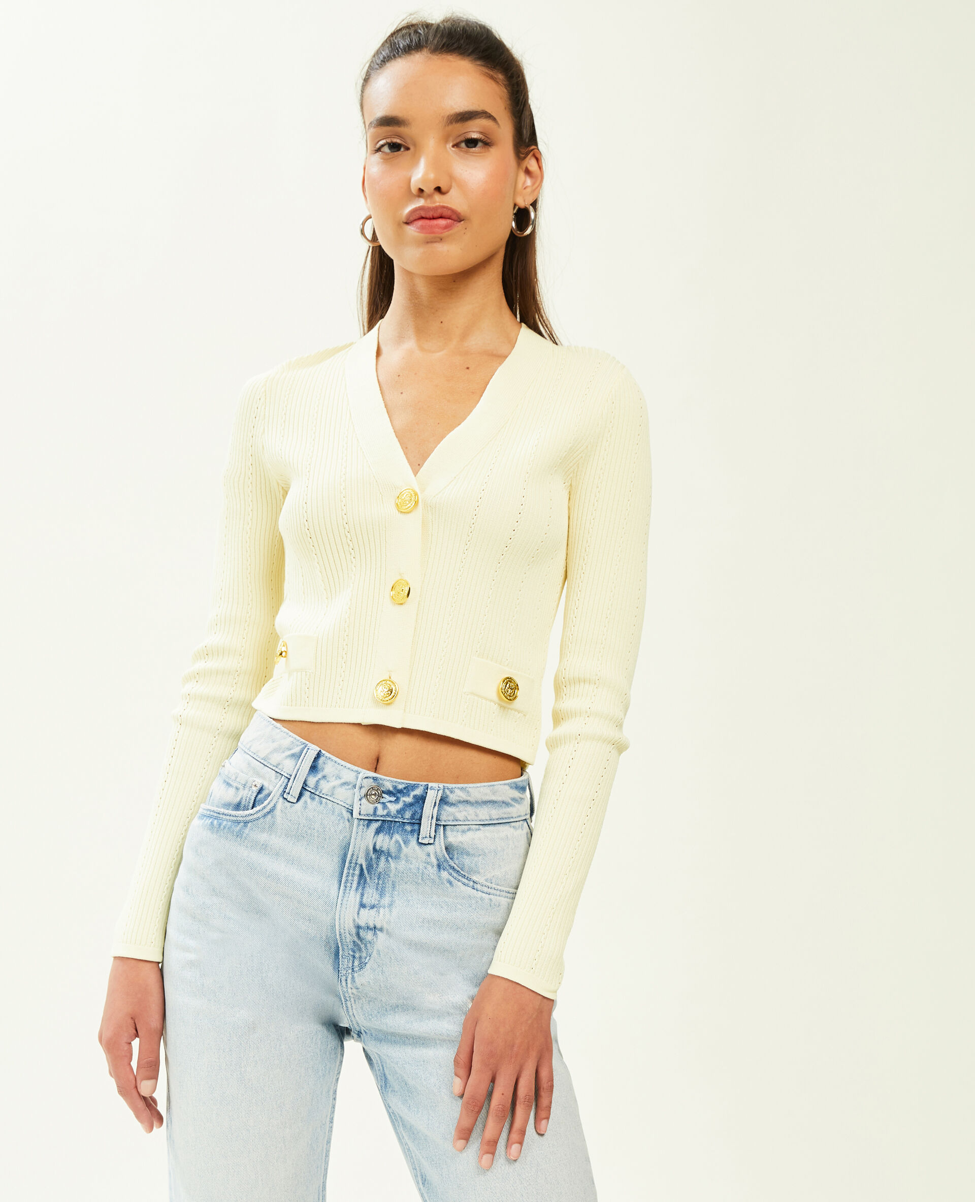 Cardigan uni en maille stretch - Blanc