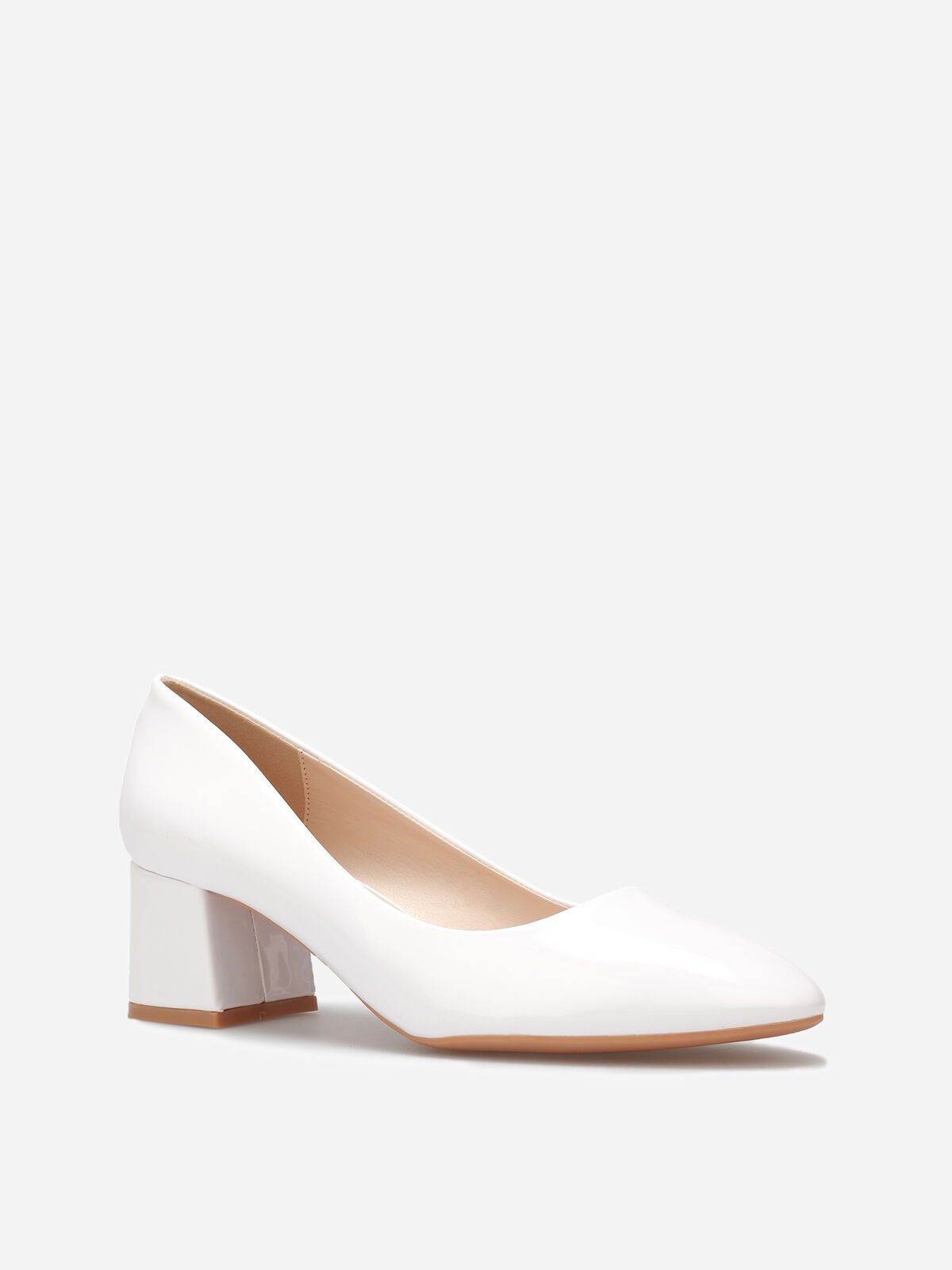 Escarpins vernis à talon carré- Blanc