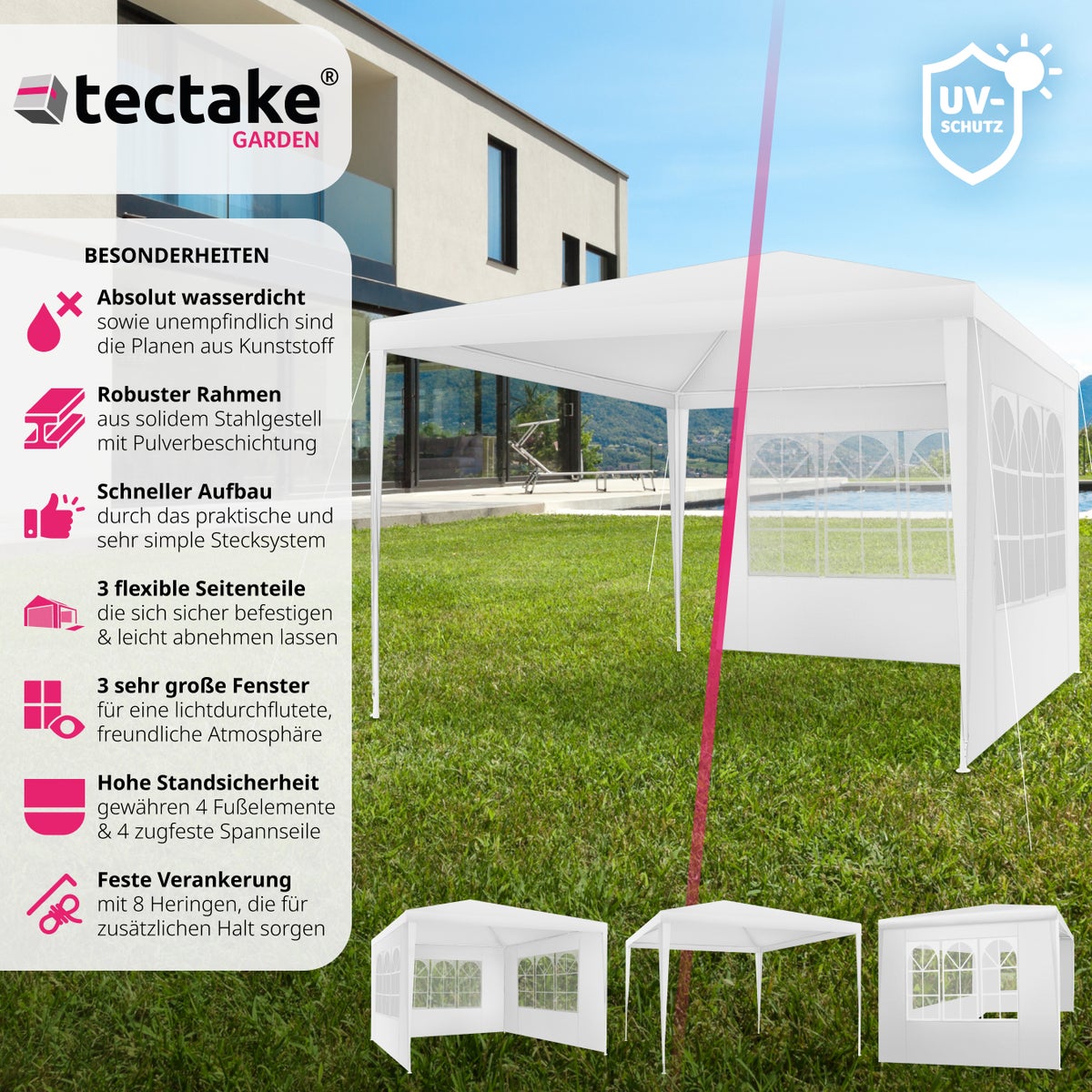tectake Baraban 3 x 3 m paviljoen inclusief scheerlijnen en haringen