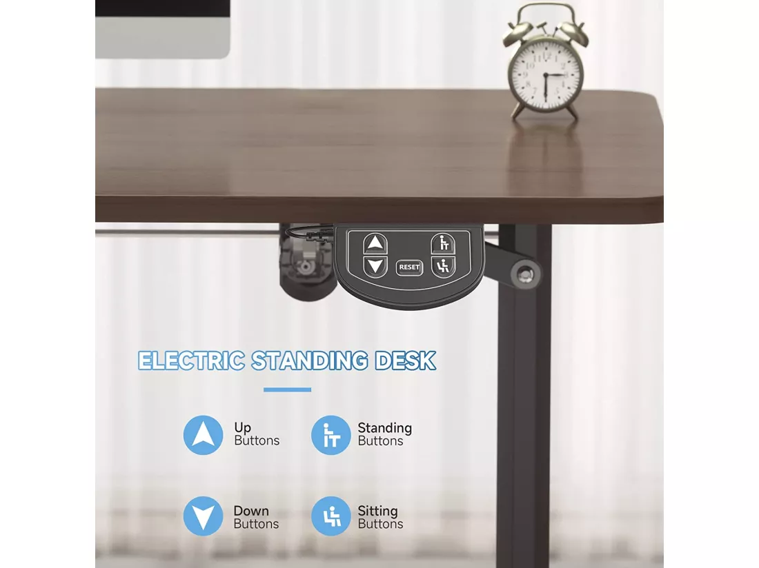 Bureau Assis Debout Electrique 110x60x71-117cm,Bureau Ergonomique Standing Desk Réglable,Panneau en Fibre de Carbone