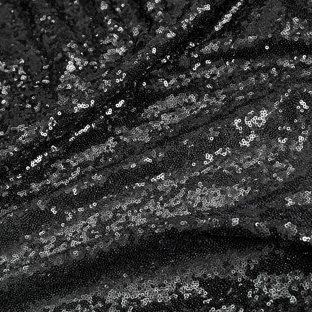 (Ø100cm) Glitzer Tischdecke Party Dekoration Pailletten Tisch Tuch - Schwarz