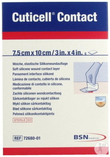 BSN Medical Cuticell Contact 7,5x10cm Pansement Interface Siliconé 5 Pièces
