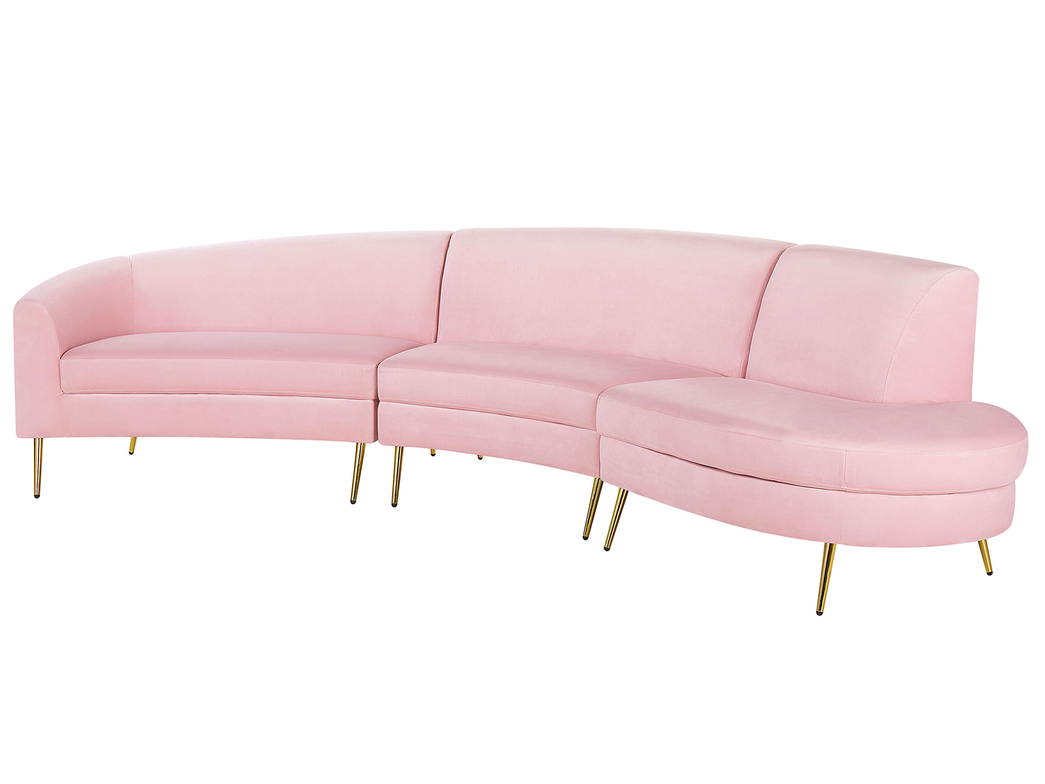 Halfronde bank 4-zits MOSS Fluweel Roze