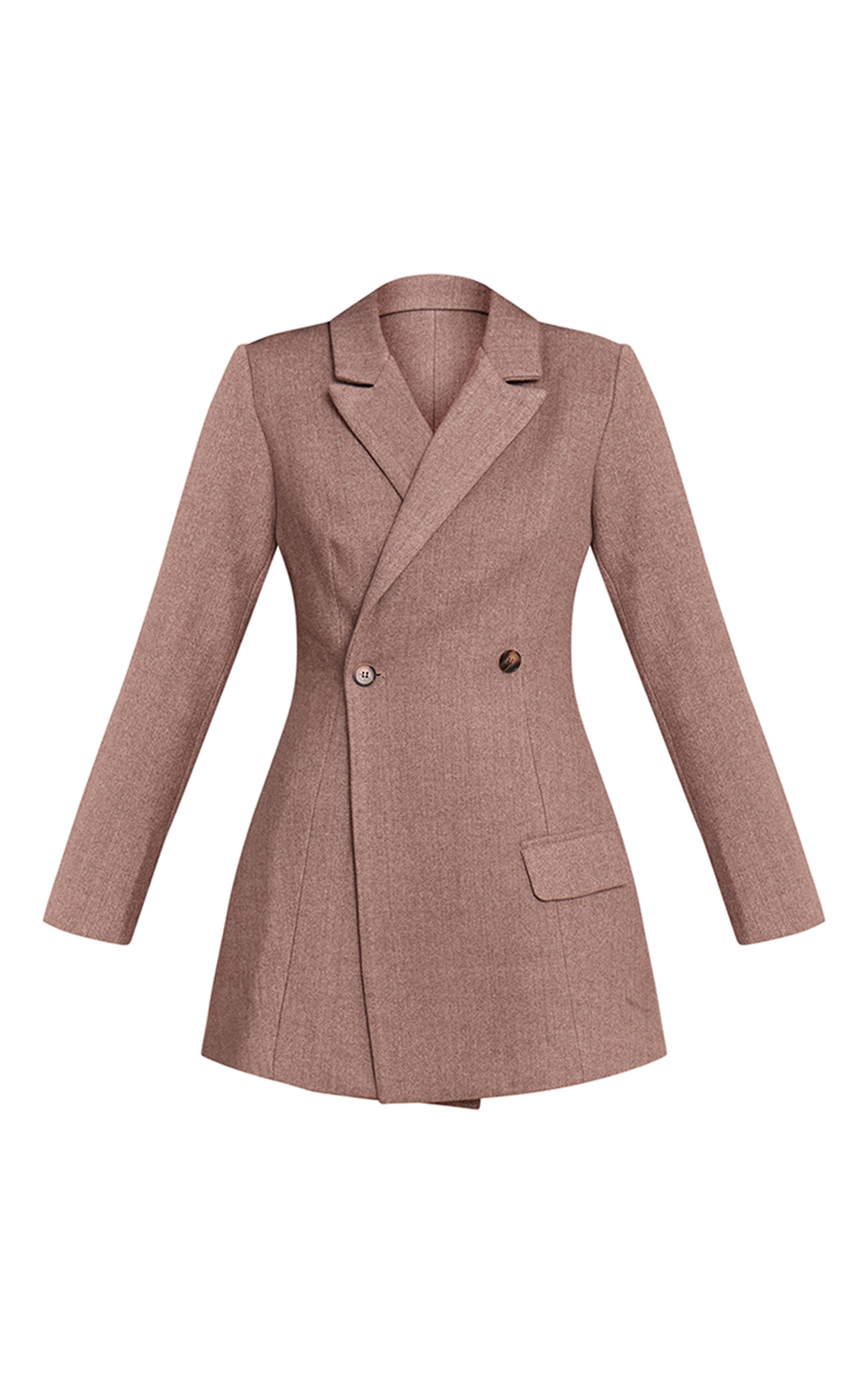 Taupe Robe Blazer Cintrée À La Taille Effet Laine