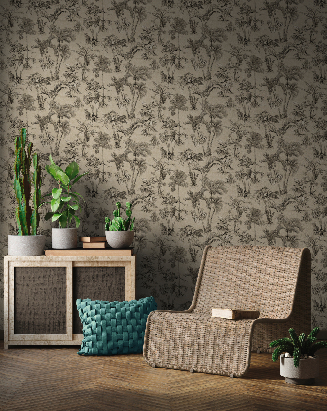 Vliestapete - Blumen - creme-schwarz - 10 Meter