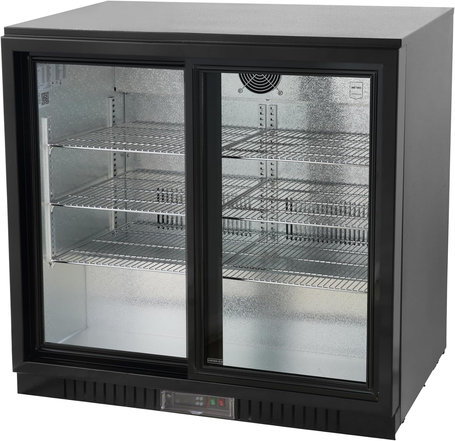 METRO Professional Barkühlschrank GBC3102, Aluminium/Glas, 198 L, Luftkühlung, mit Schloss, 2-türig, schwarz
