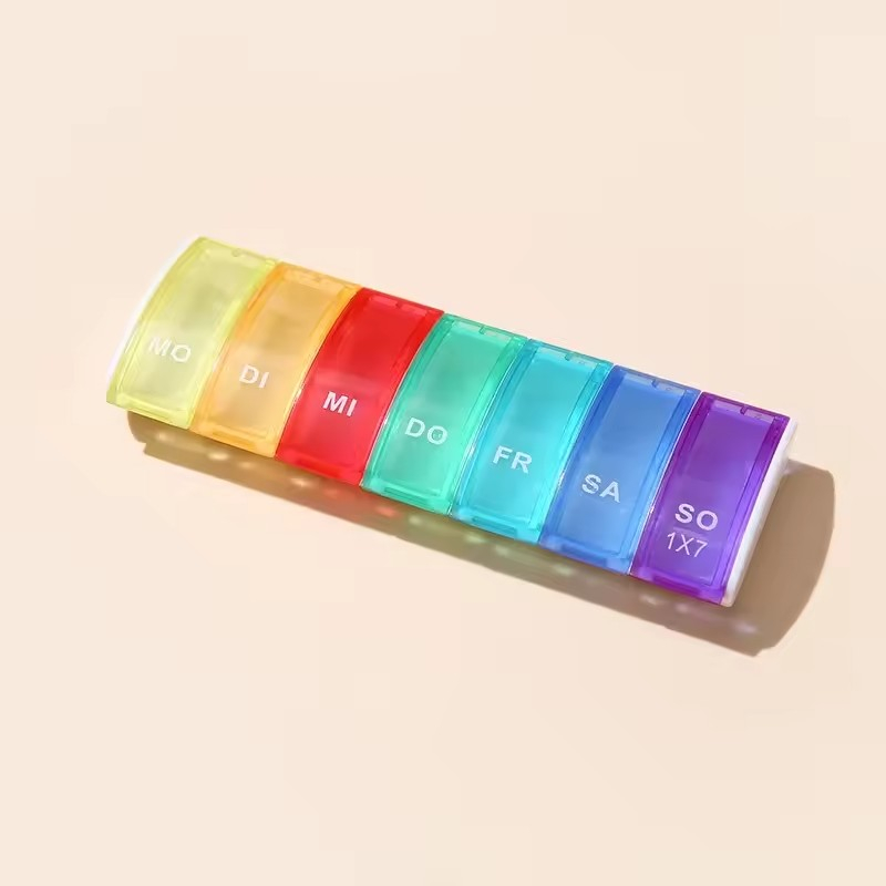 (136x48mm) Medikamenten Dosierer 7 Tage Dosett Tablettenbox Supplements Pillendose - Bunt