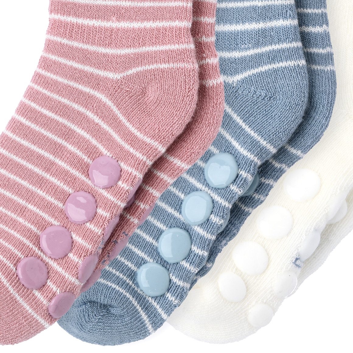 Famy 3 Paar Baby Stoppersocken im Set hellblau / cremeweiss / rosa