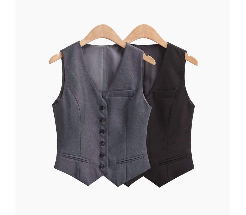 JOWI - V-hals effen knoopvest