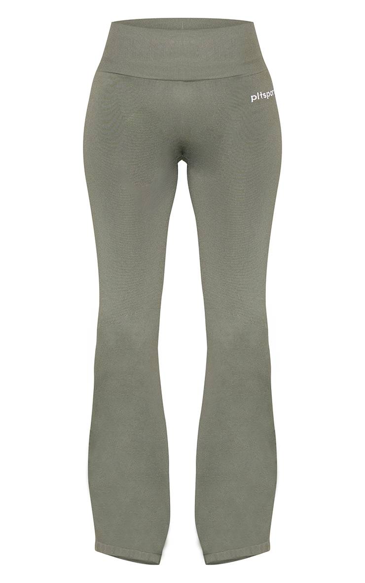 Vert Olive Pantalon De Yoga Évasé Taille Haute Avec Détails Côtelés Sans Couture Plt Sport