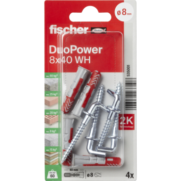 Fischer Universeelplug DuoPower 8x40mm met schroefduim 4 stuks