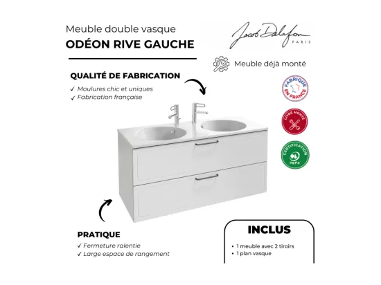 Meuble double vasque 120 cm JACOB DELAFON Odéon Rive Gauche blanc