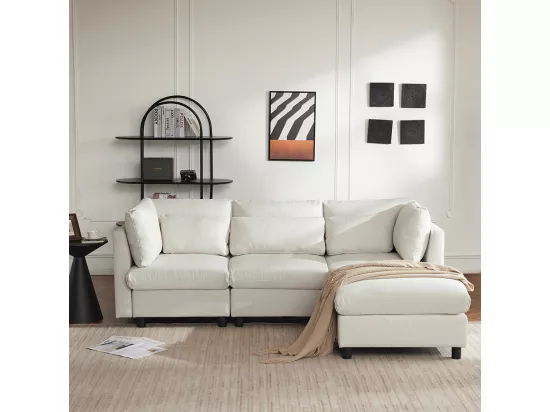 Canapé d'angle avec repose-pieds trois places en forme de L Meubles rembourrés de salon Beige