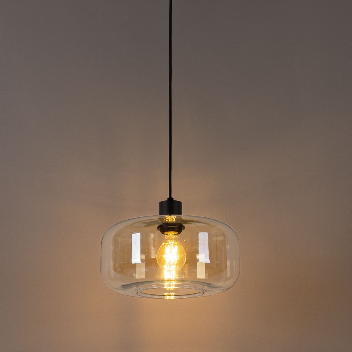 Art Deco hanglamp zwart met amber glas - Bizle