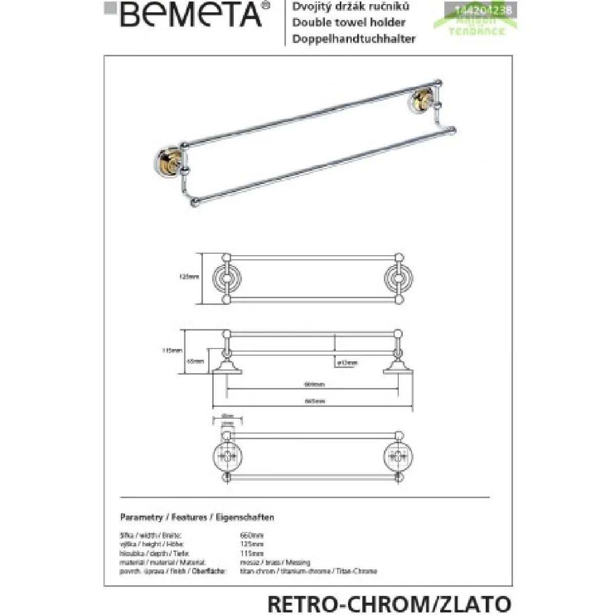 Bemeta - Maison De La Tendance BEMETA Porte-serviettes double RETRO - Chrome-or