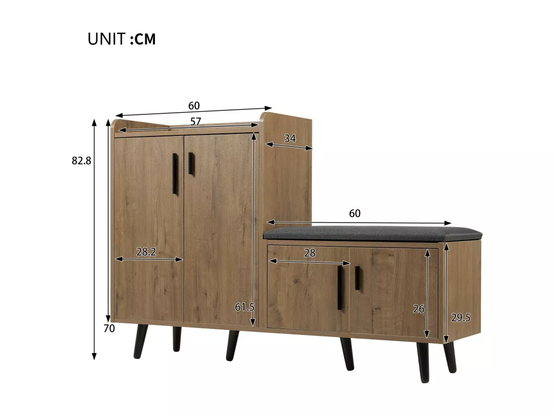 Meuble à chaussures - avec une banquette et 4 portes - Marron