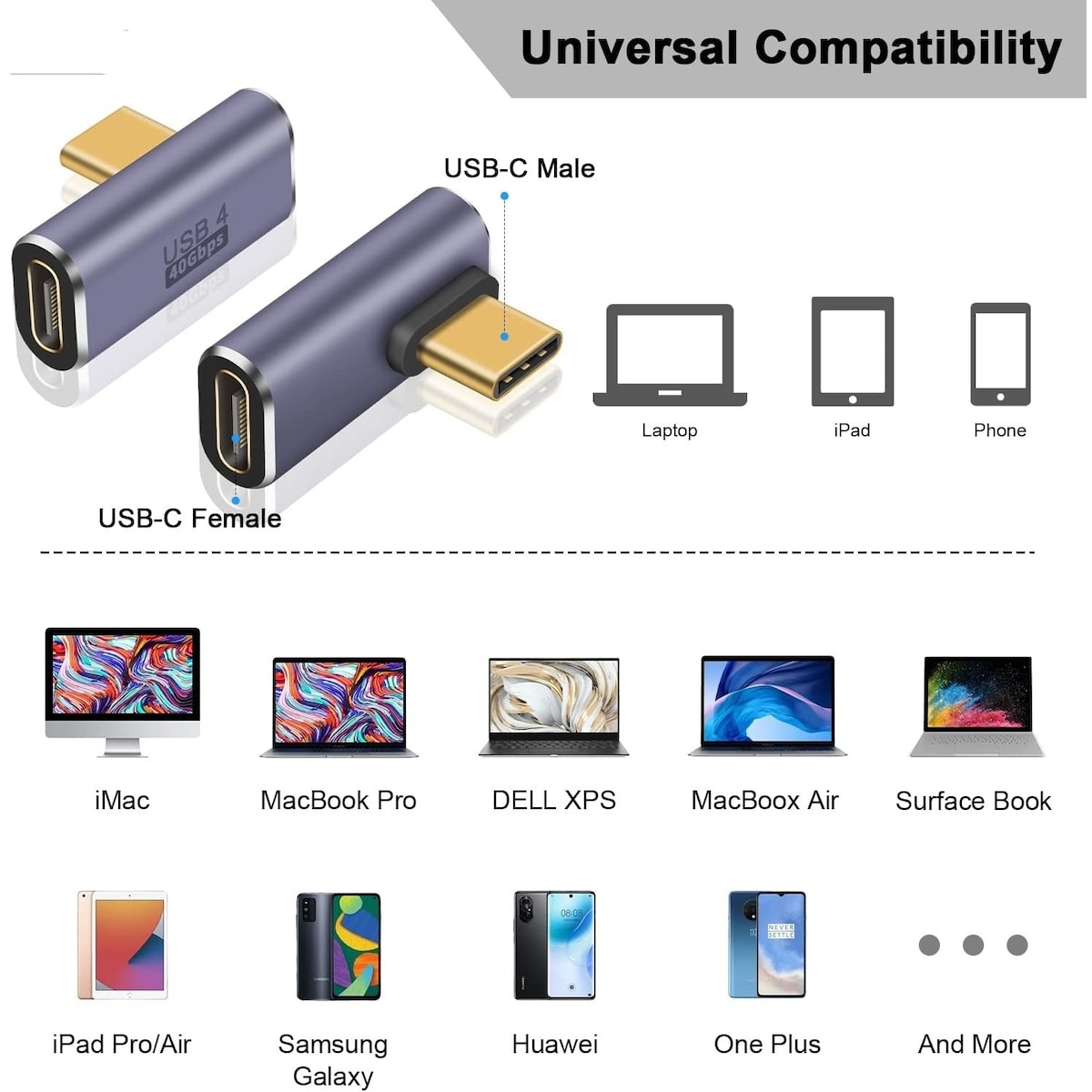 NÖRDIC USB4 vinklet adapter hann til hunn 40G 8K60Hz PD100W
