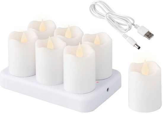 Lumineo - Led Kaars - Wit - Set van 6 - Oplaadbaar met 3D Vlameffect
