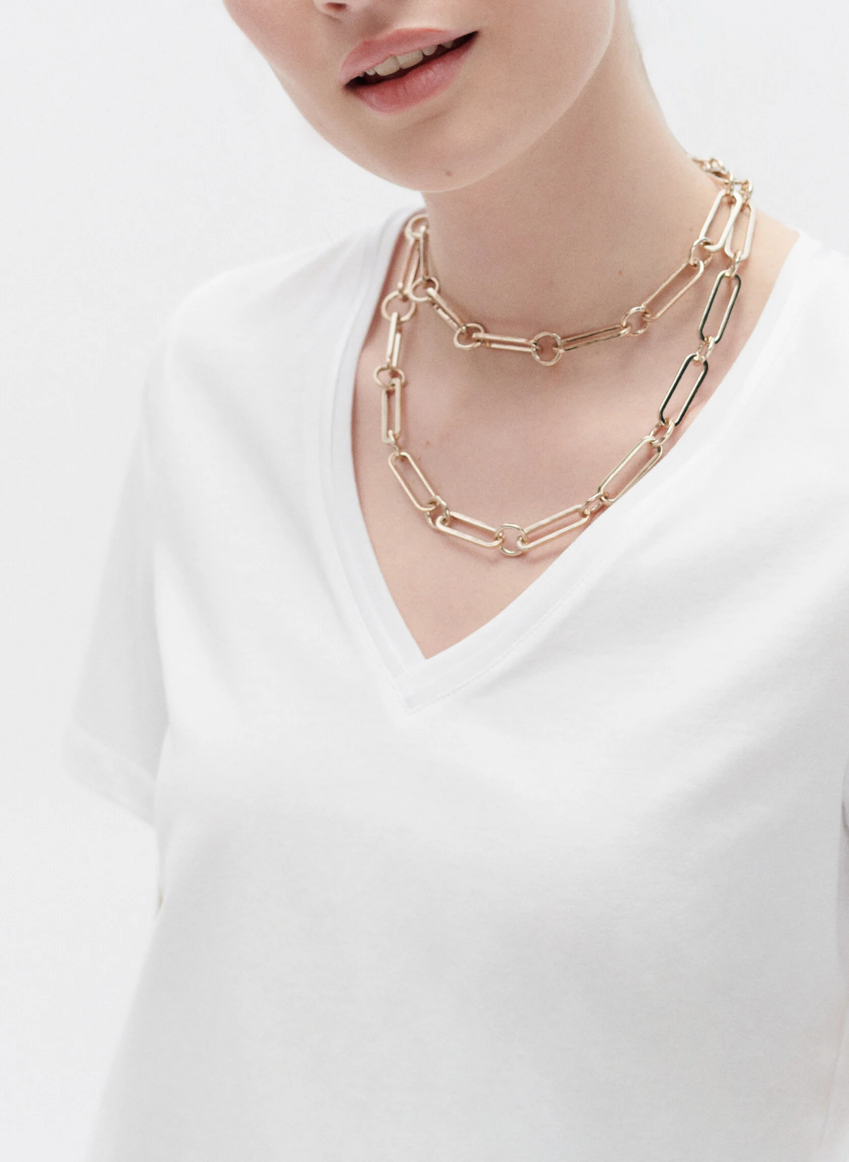 TSALLY - Tee-shirt à double col V en coton | Blanc