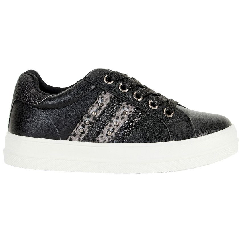 Baskets noires effet cuir avec paillettes pour fille - Noir