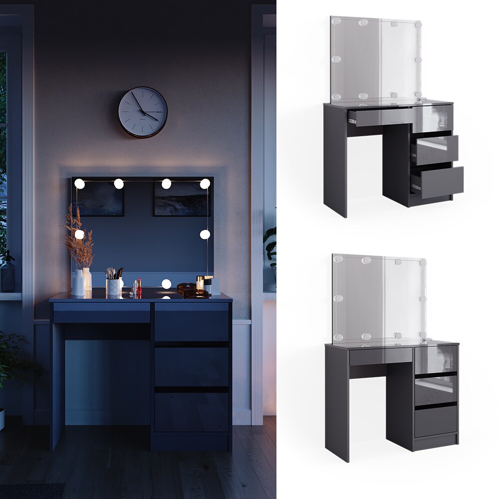 Vicco Schminktisch Sherry Anthrazit Hochglanz 90 x 75 cm, Spiegel LED modern