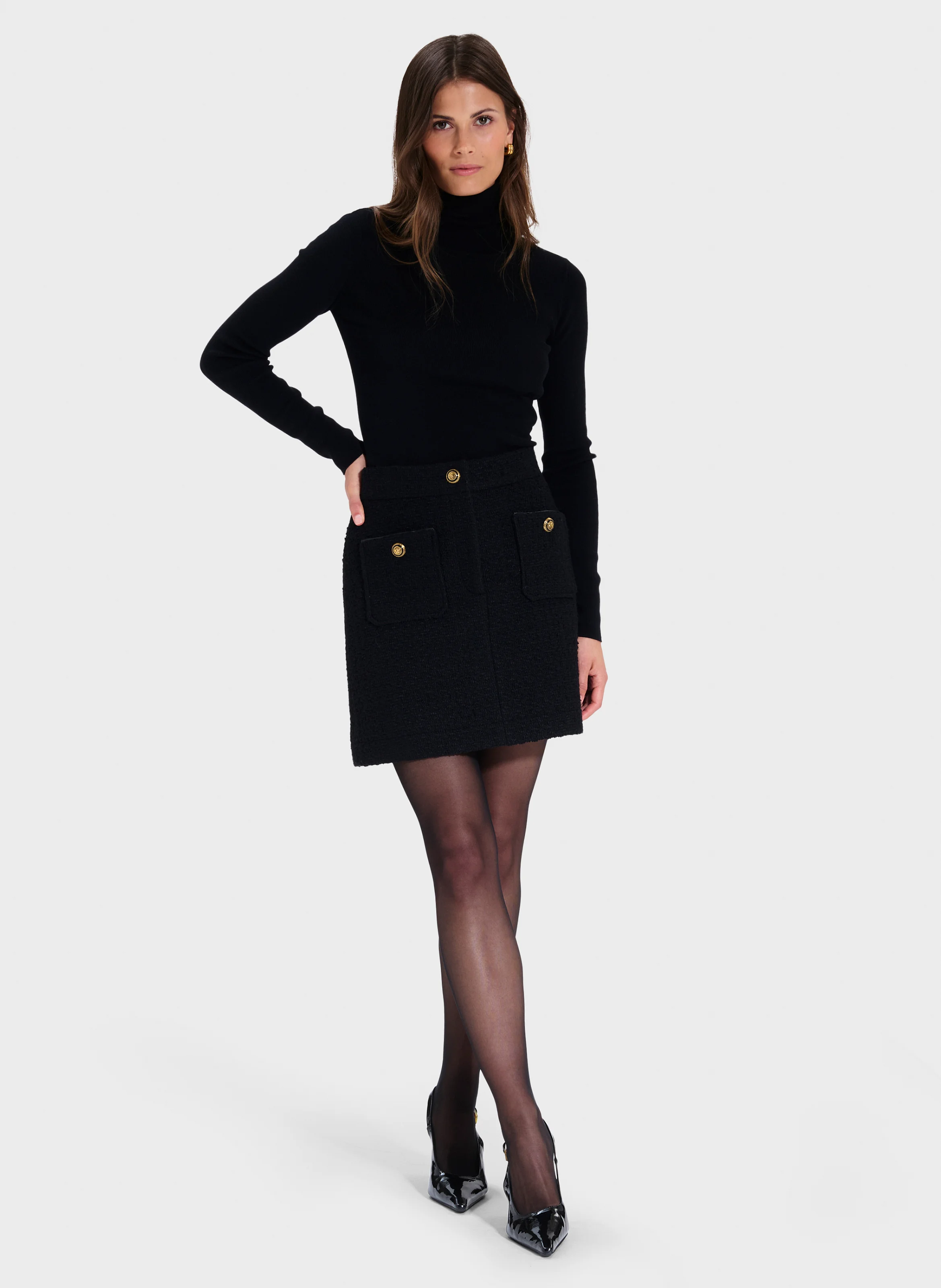 JINI - Jupe courte droite en tweed | Noir