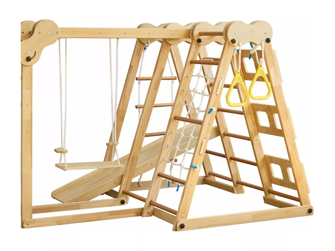 Luge en bois massif, d128cm×h116cm, naturel
