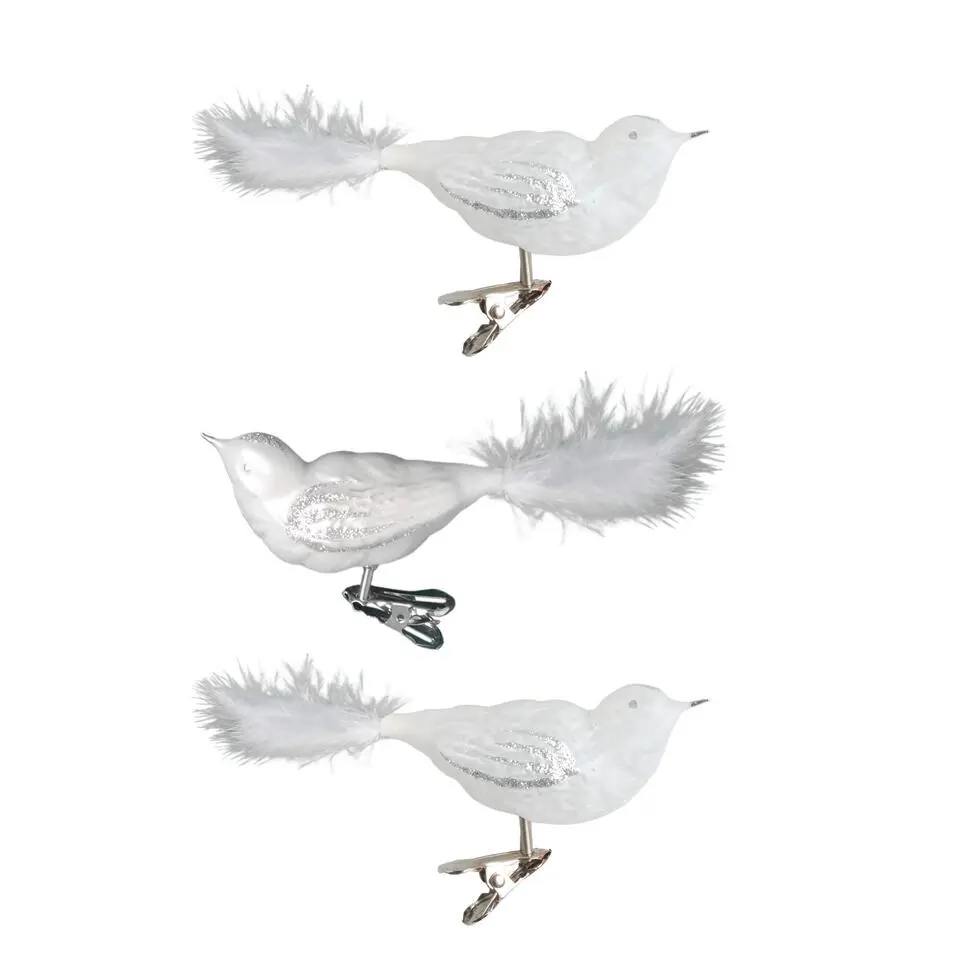 Bellatio decorations Kersthangers - 3x - vogels - glas - clip - 11 cm