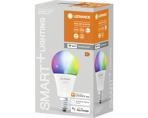 Ledvance Smart WIFI LED-lamp, dimbaar, A75 E27/9,5W (75W) mat, 1055 lm, 2700-6500 K RGBW