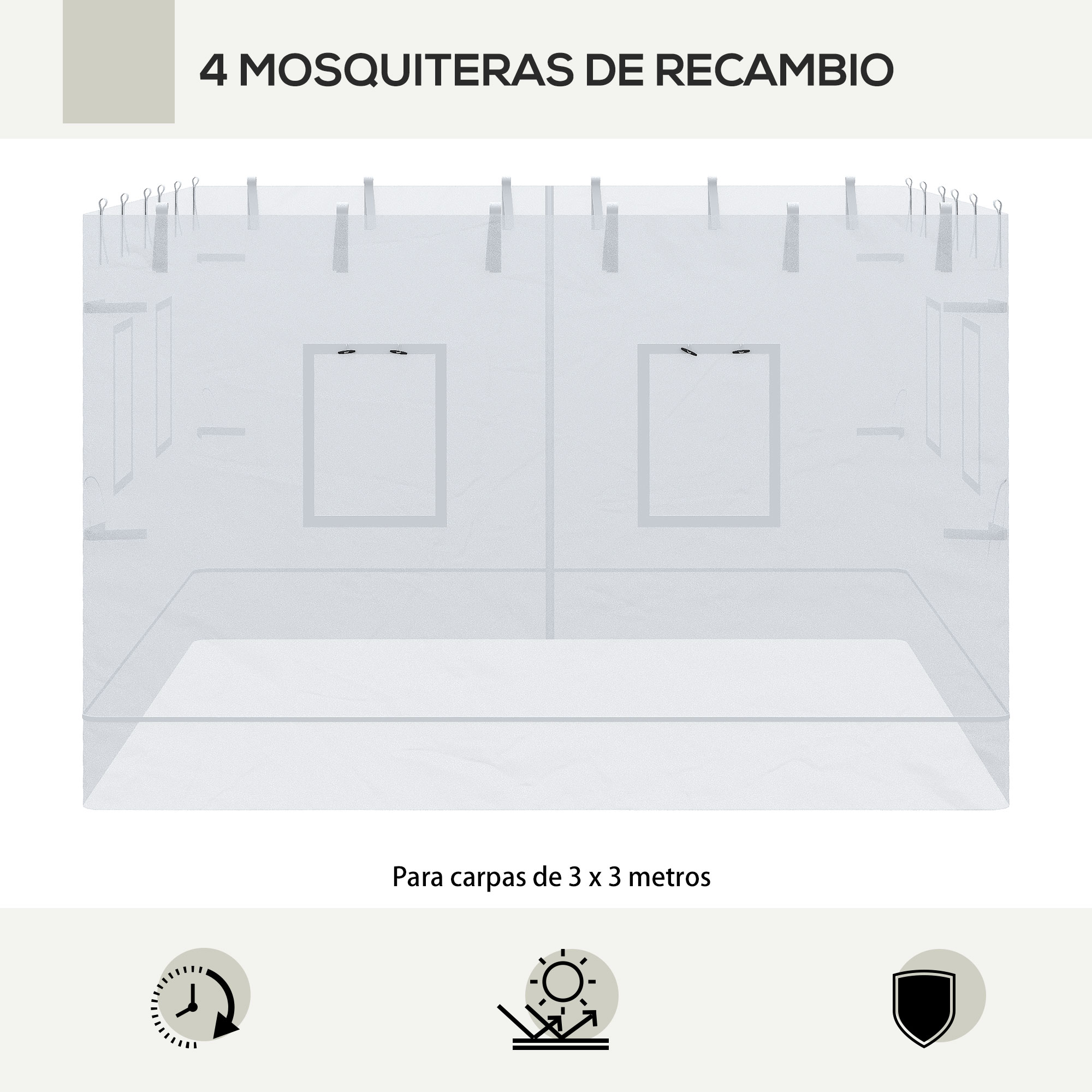 Outsunny 4 Paredes Laterais para Gazebo/Tenda 300x195 cm com Mosquiteiro, 6 Janelas, Porta de Enrolar com Zíper e Bolsa de Transporte, Branco
