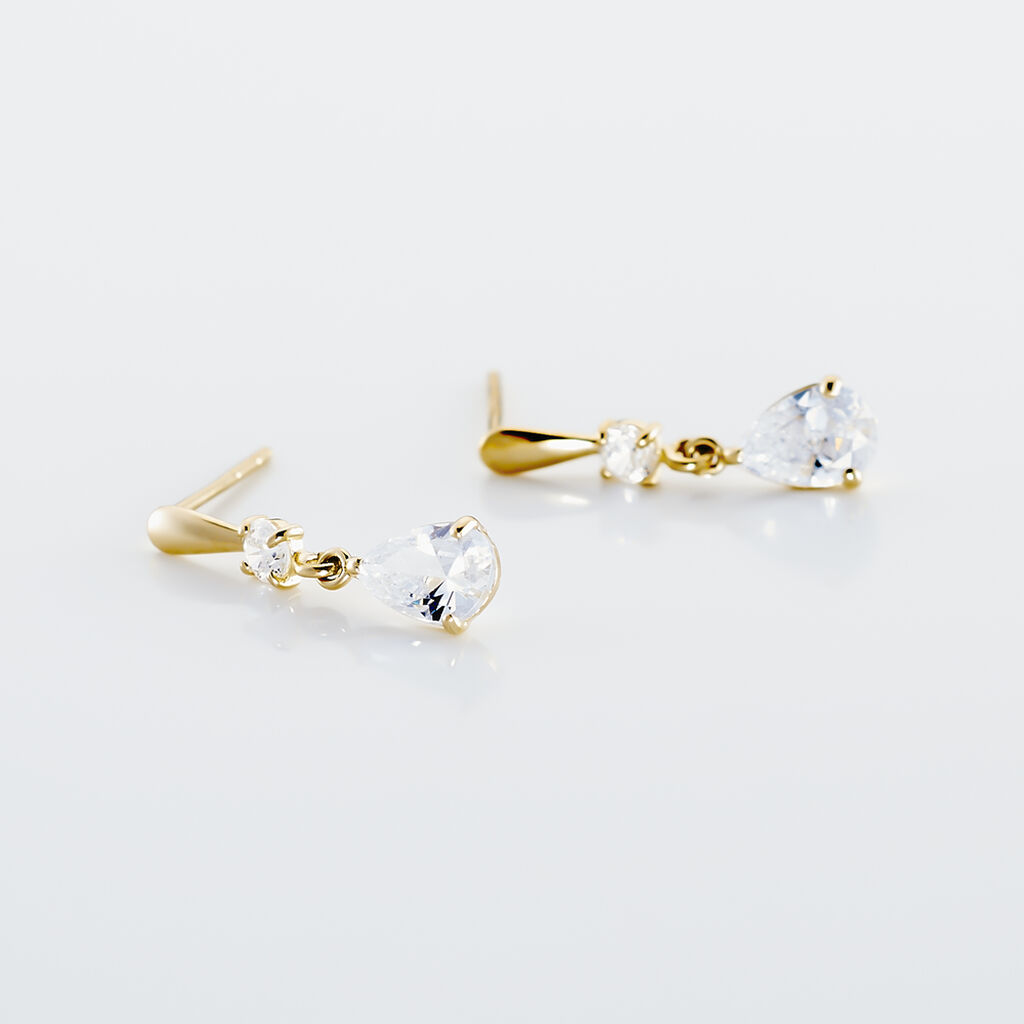 Boucles D'oreilles Pendantes Goutte Or Jaune Oxyde De Zirconium