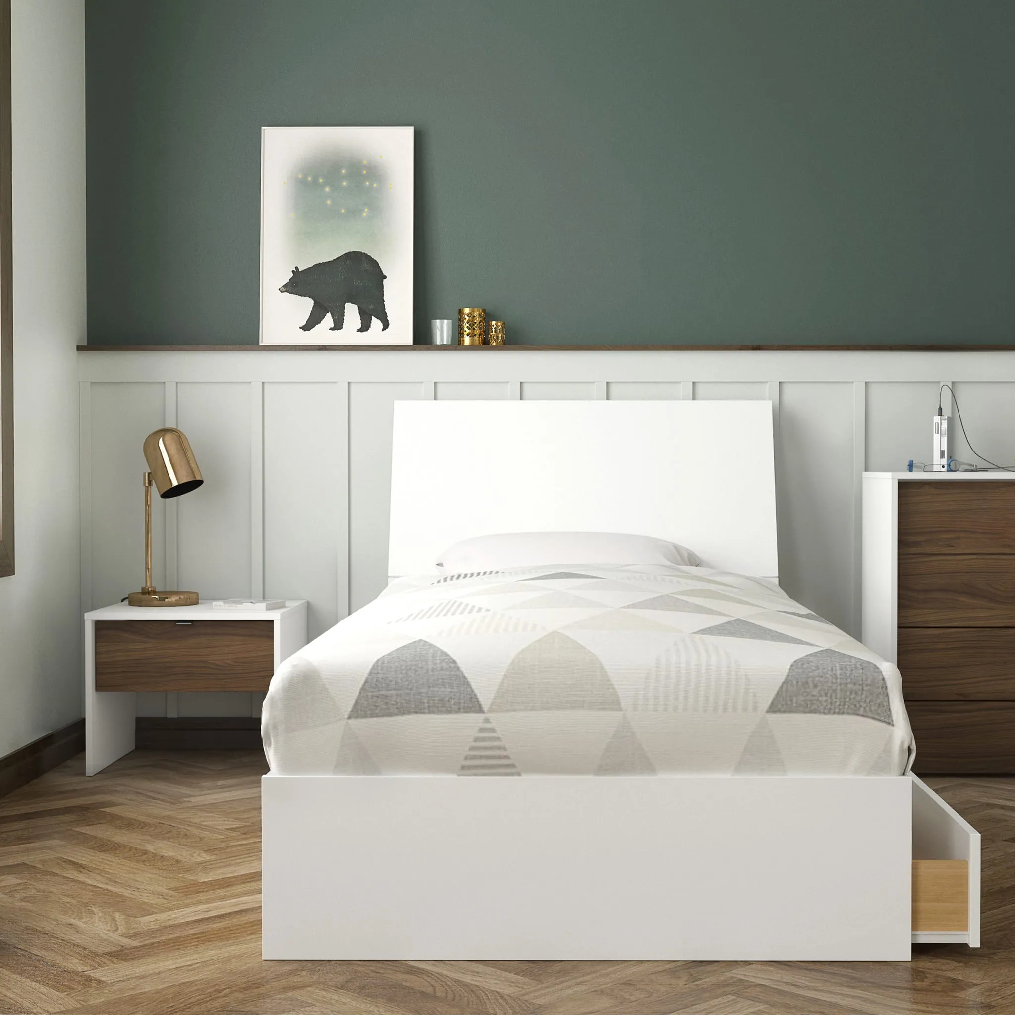 Nexera Table de Nuit Axel - Blanc et Noyer