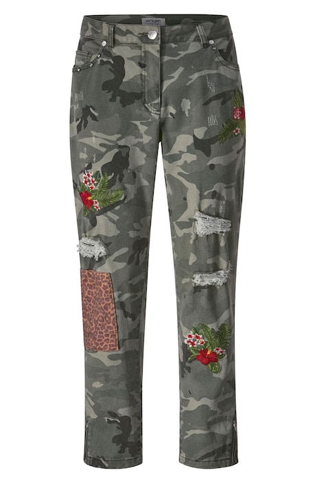3/4-Hose, Komfort Fit, Camouflage, Destroy-effekte, Patches