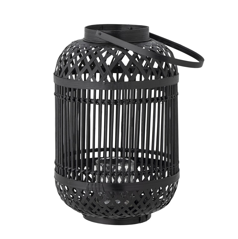 Bloomingville - Tilla Lanterne m/Glas - Sort Bambus