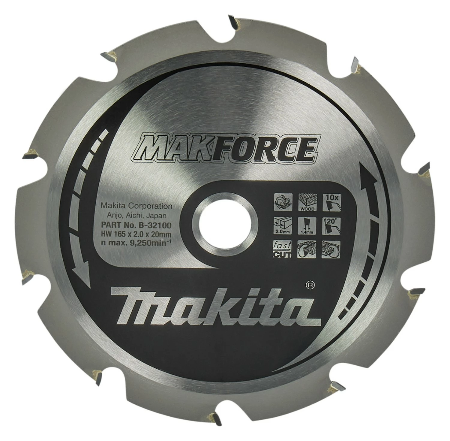 Makita B-32100 Makforce Cirkelzaagblad – 165 x 20 x 10T - Hout