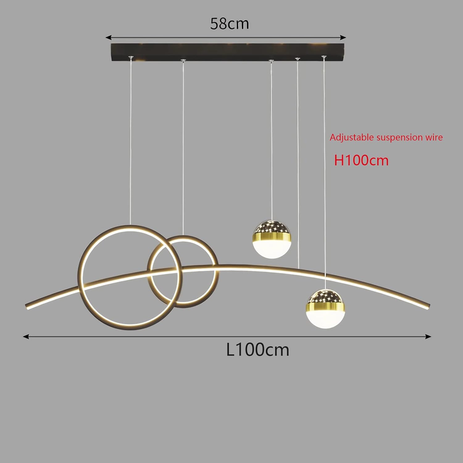 Pendelleuchte Esstisch, LED Hängeleuchte esstisch Pendelleuchte dimmbar mit Fernbedienung pendellampe höhenverstellbar Kronleuchter Lampe für Wohnzimmer Esszimmer Küche Büro (Schwarz, L80cm)