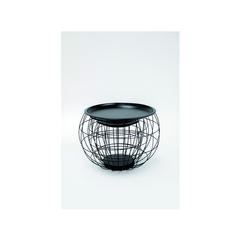 Tables basses gigogne rondes,table d'appoint avec rangement intégrés métal noir industrielle (lot de 3) s/m/l- meuble de salon