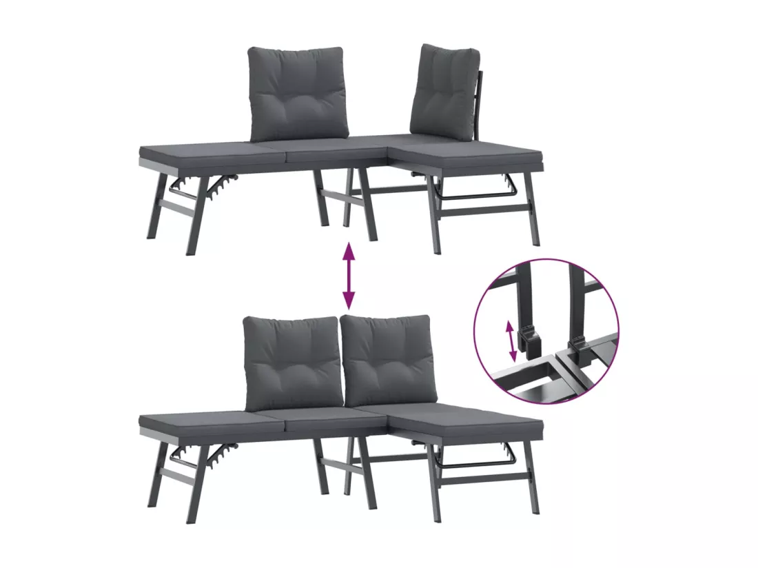 Bancs de jardin avec coussins lot de 2 acier enduit de poudre