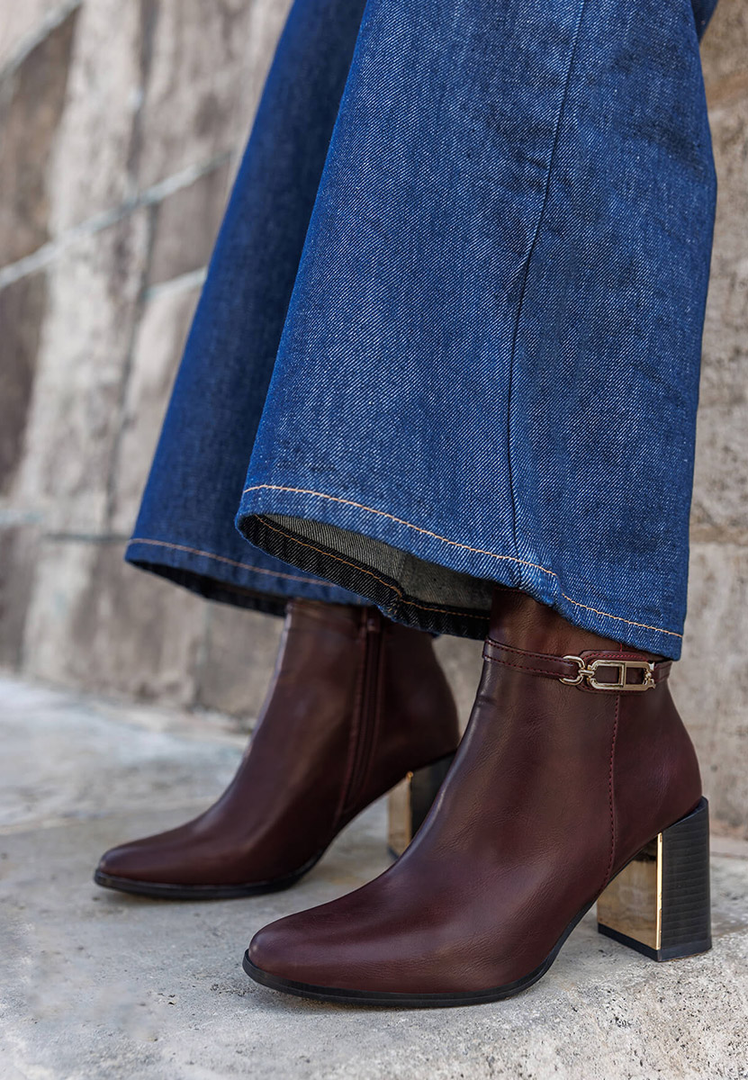 Bottines à gros talon bordeaux Arletta