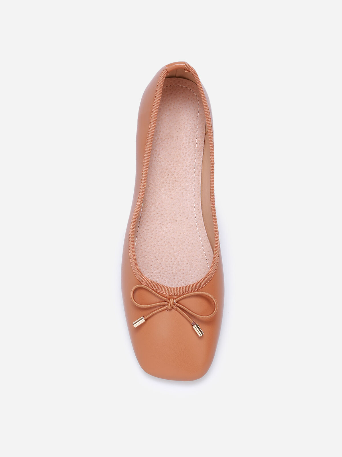 Ballerines à bout carré et nœud- Camel