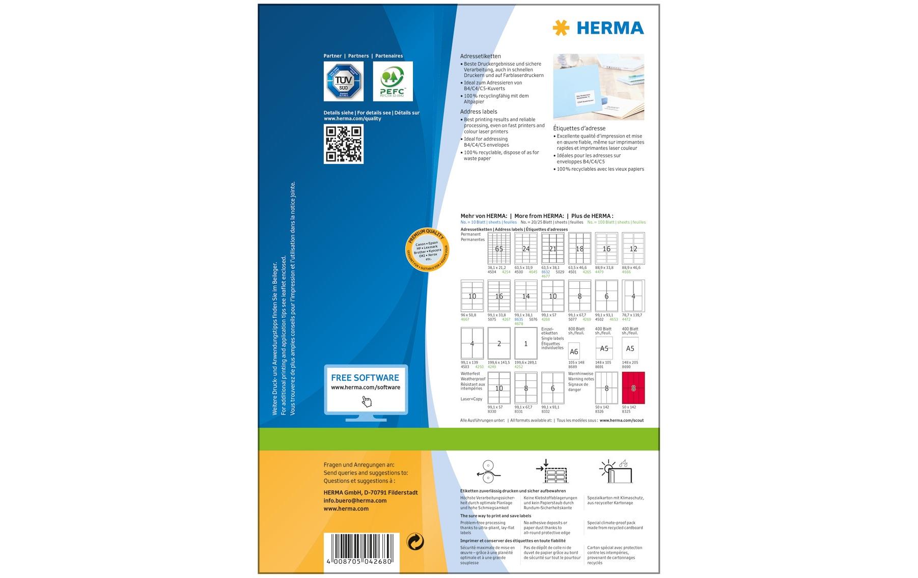 Adressetiketten Premium A4 99.1 x 57 mm, WeissSelbstklebende Etiketten