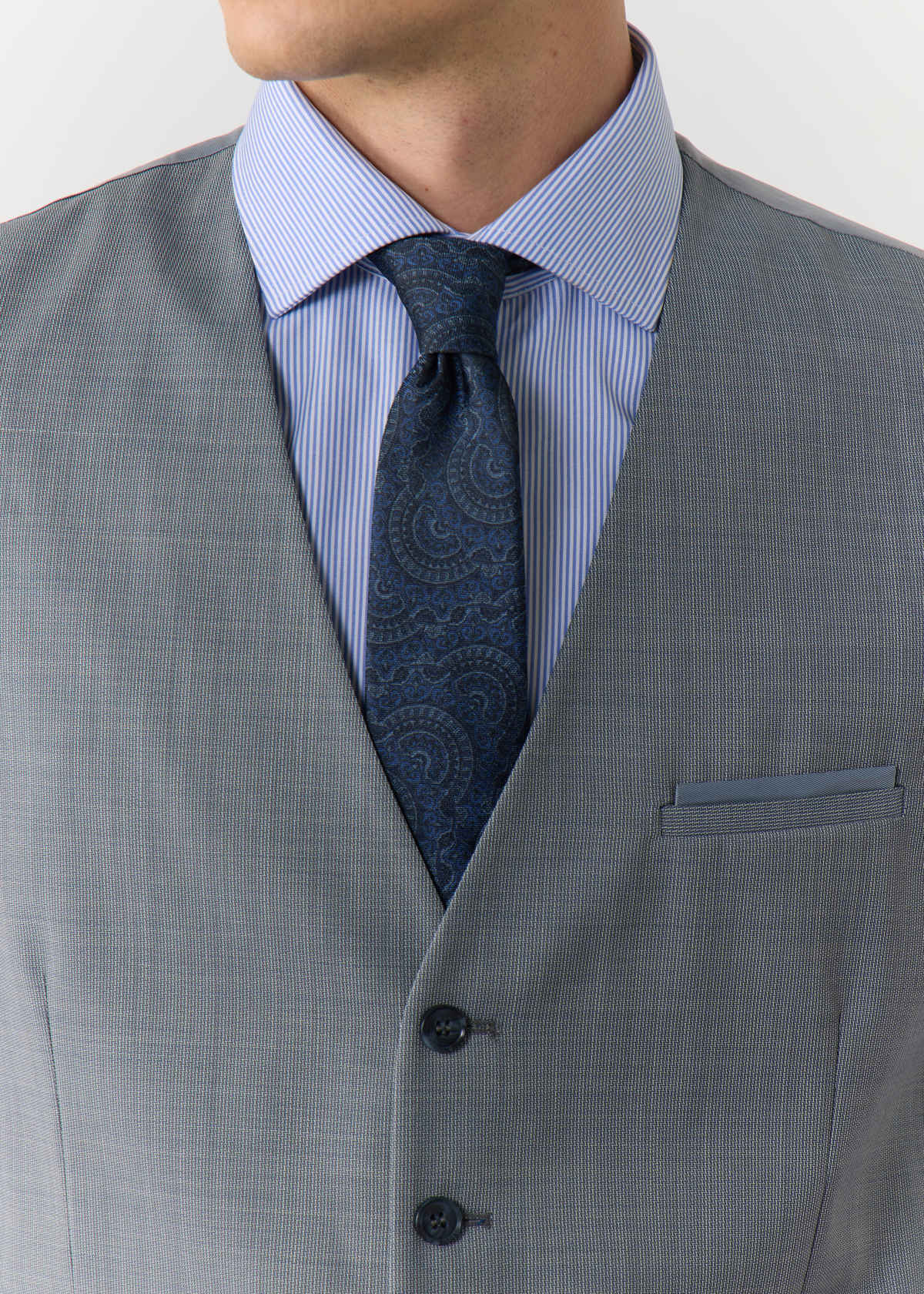 Gilet de costume en laine unie bleu chambray