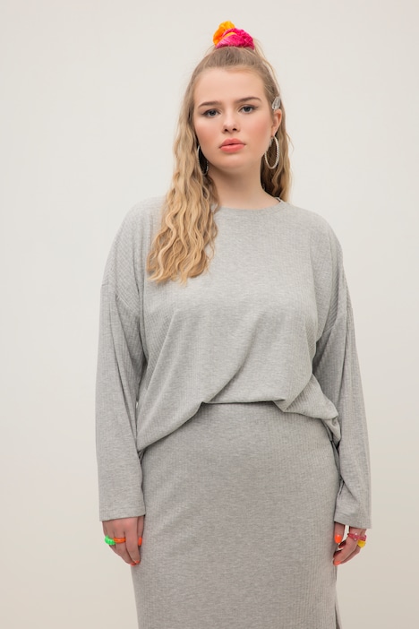 Pullover, oversized, Rippstrick, Rundhals, Langarm