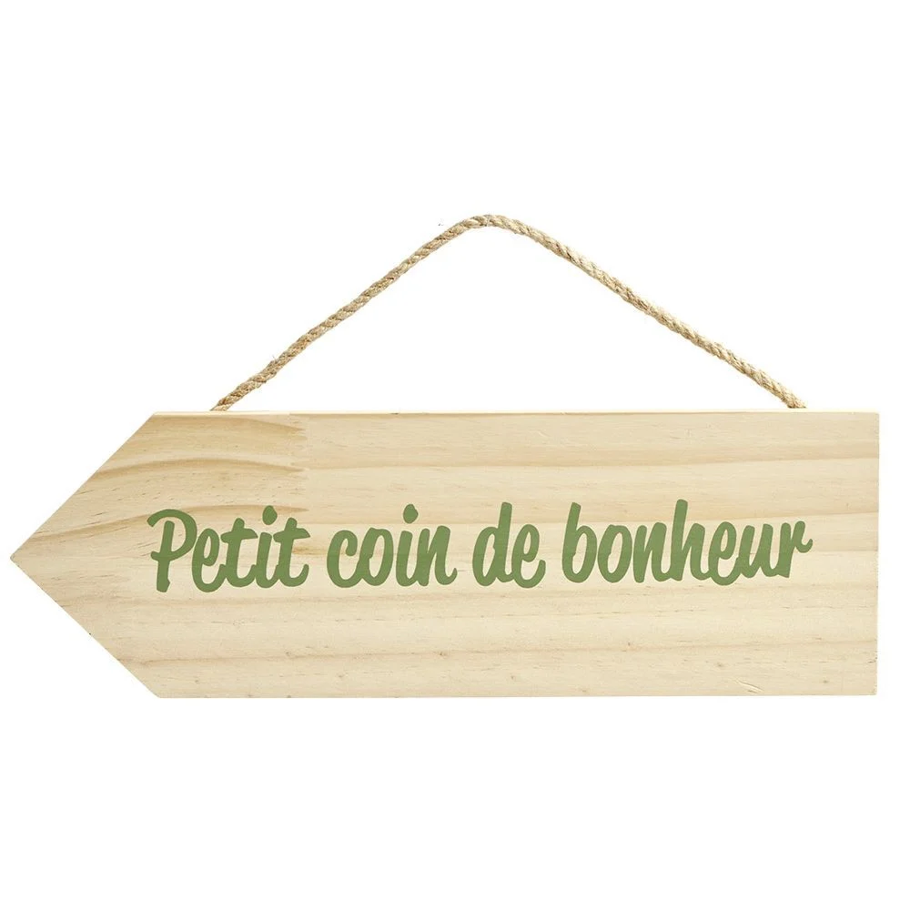 Pancarte en bois à suspendre avec message L30xH10cm