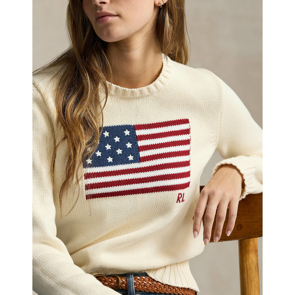 POLO RALPH LAUREN<br>Suéter de gola redonda, bandeira americana