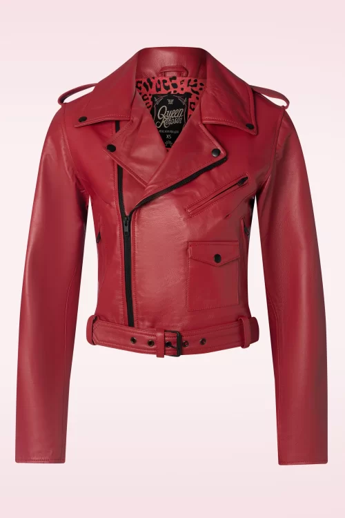 Queen Kerosin Marlon leren biker jas in rood