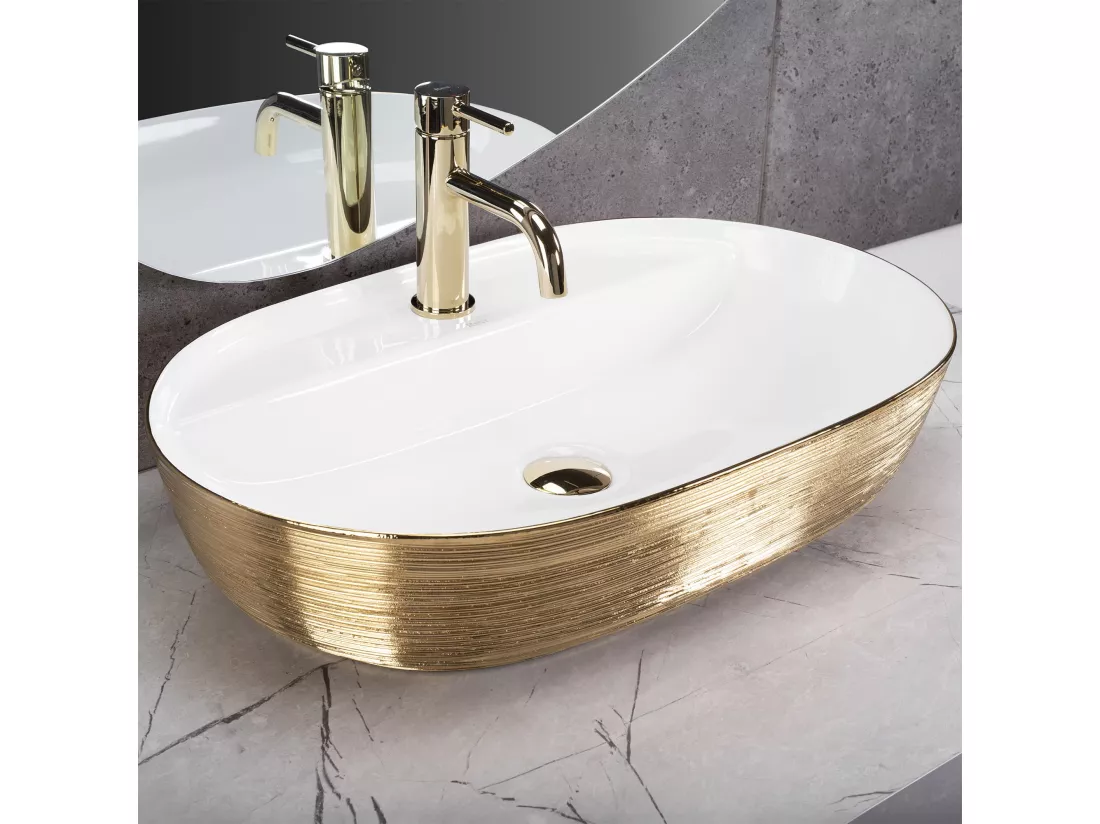 Vasque À Poser Rea Aura 61 Brush Gold White