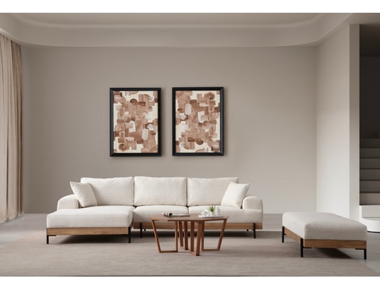 CONCEPT1 - Canapé tissu Eti chêne angle gauche blanc 280 x 98 x h78