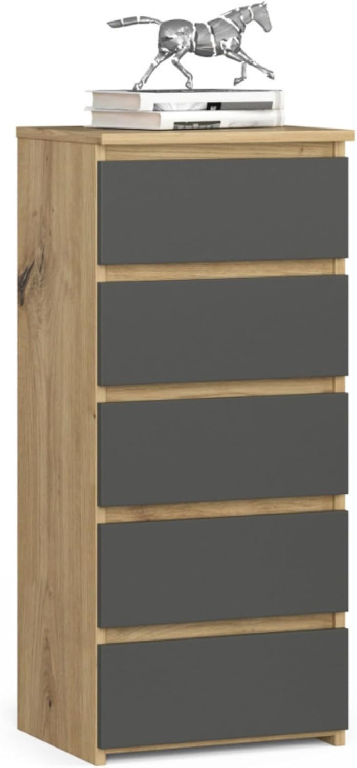 Kommode mit 5 Schubladen Kommode Schlafzimmer Flur Wohnzimmer Organizer Kommode mit Schubladen 40 cm breit 92 cm hoch | Artisan Eiche-grau Highboard Sideboard Mehrzweckschrank Schrank schmal