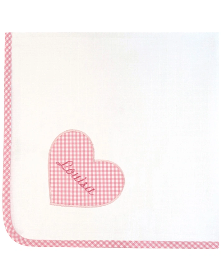 Personalisiertes Spucktuch HERZ rosa (Stickfarbe: bordeaux)